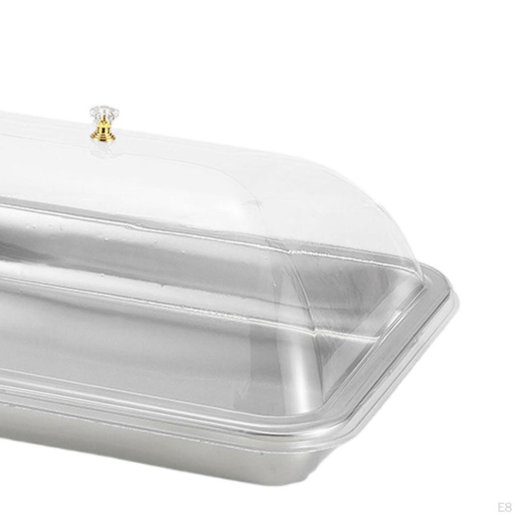 304 Stainless Steel Serving Tray with Dome Lid Food Rectangular Platter for