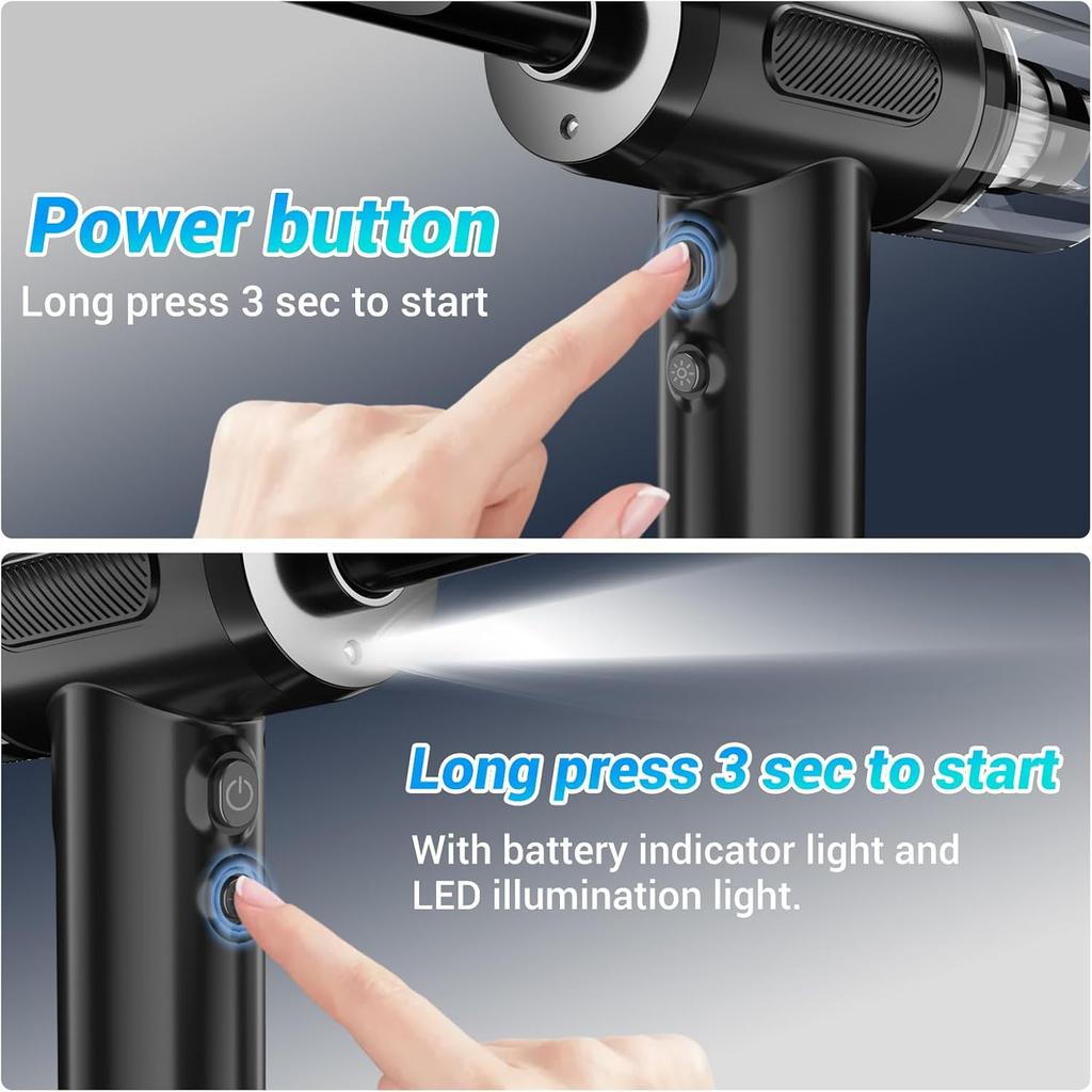 Cordless Handheld Car Vacuum, 12000Pa Strong Suction Mini Vacuum Rechargeable, Compressed Air Duster, Air Blower and Cleaner, 3-in-1 Design, 3 Gear,