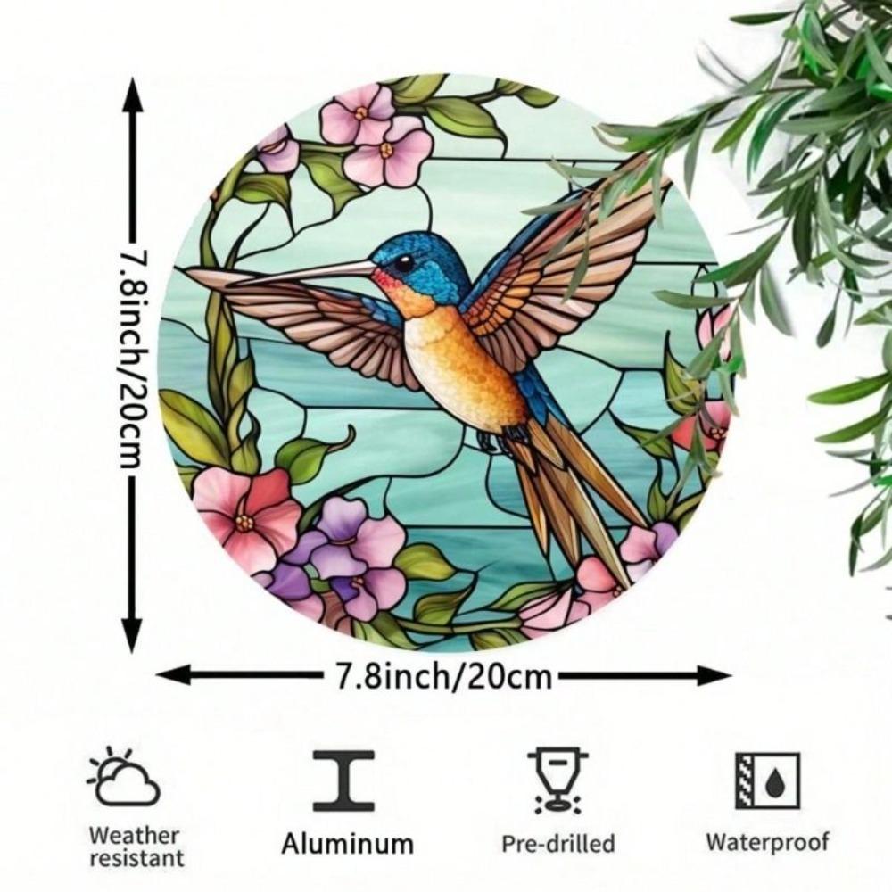 Metal Wall Art Hummingbird Flowers Poster, Aluminium 7.8x7.8 Inch for Living Room