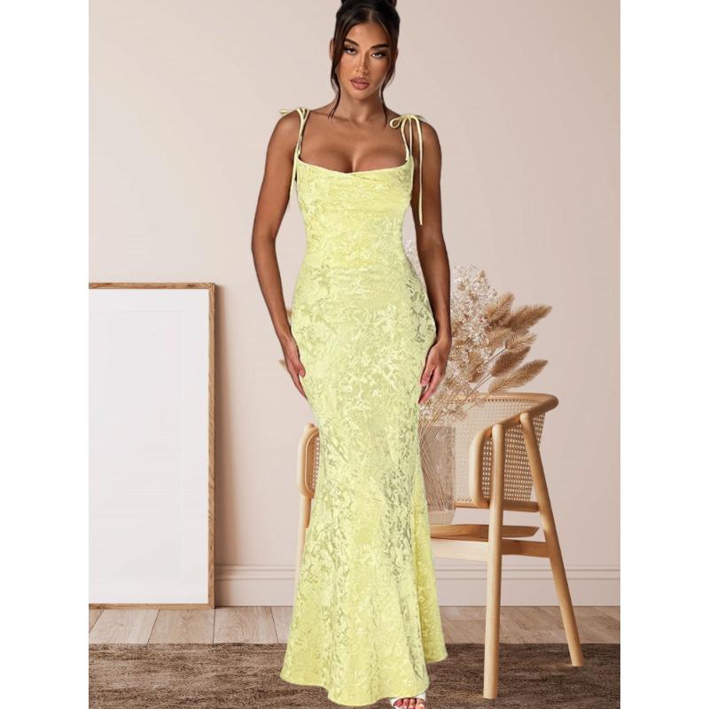 Solid Color Temperament Lace-up Sleeveless Sundress Women's Summer New Personality Open Back Waist and Hip Fishtail Skirt