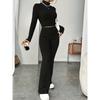 Solid Color Pit Stripe Long Sleeved Knitted Sweater Set Casual Sweater Suits Office Lady Outfits Sportwear 2 Piece Pant Sets
