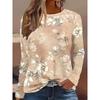 Round Neck 3D Flower Pattern Top Casual Long Sleeved Women's T-shirts - Soft Medium Stretch Polyester Fabric Spring and Autumn Relaxed Fit Clothing