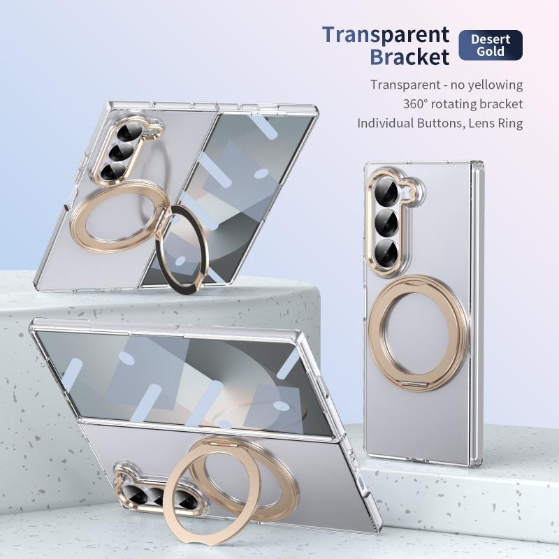 360 Rotating Bracket Tansparent Case for Samsung Galaxy Z Fold 8 Ultra 7 6 5 4 3 Screen Protect Magnetic Wireless Charging Cover