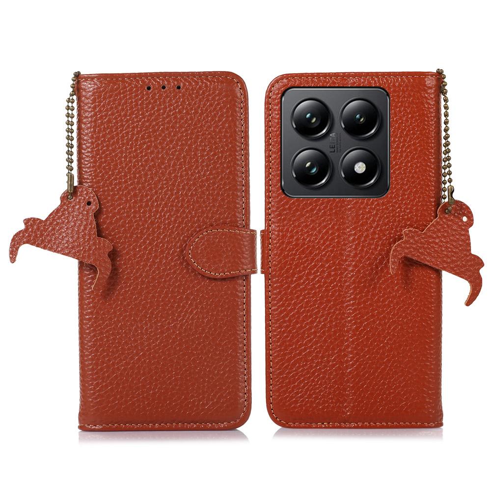 For Xiaomi 14T Case RFID Blocking Litchi Texture Genuine Cow Leather Phone Cover