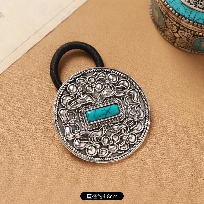 Mongolian Tibetan hair accessories retro turquoise inlaid hair rope niche exotic hair tie rubber band headrope women