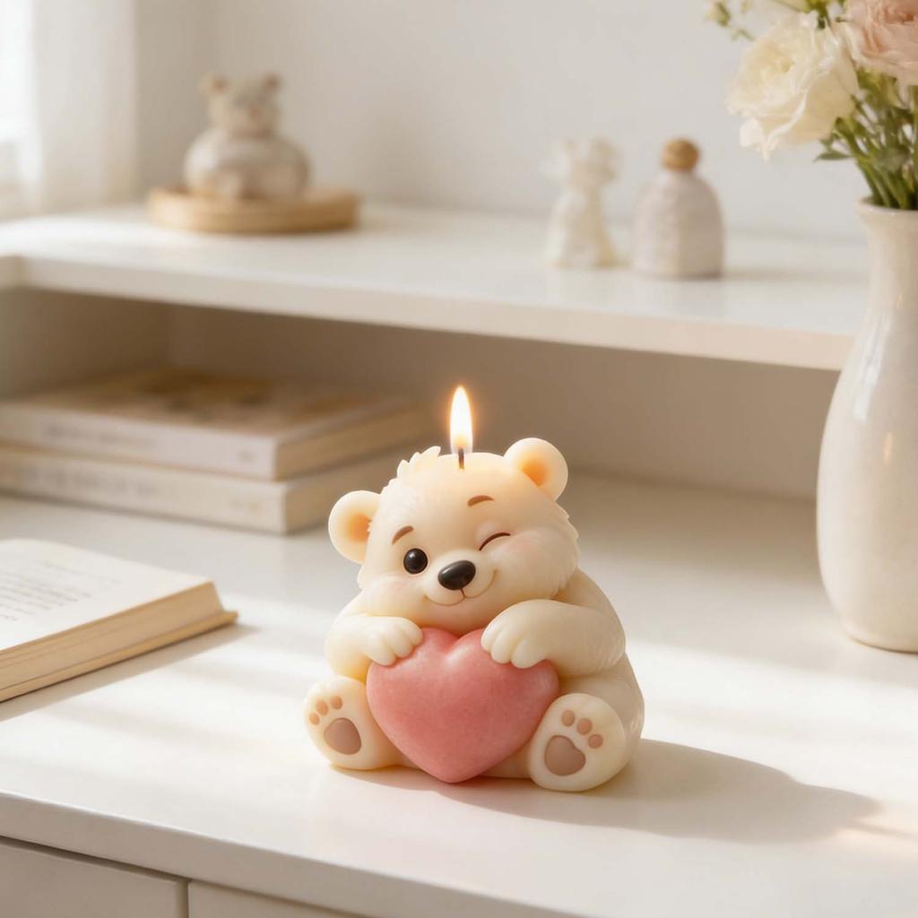 3D Bear Holding Heart Silicone Mold Cute Cartoon Animal Candle Soap Resin Craft Mould DIY Valentine's Day Gift Making Tool