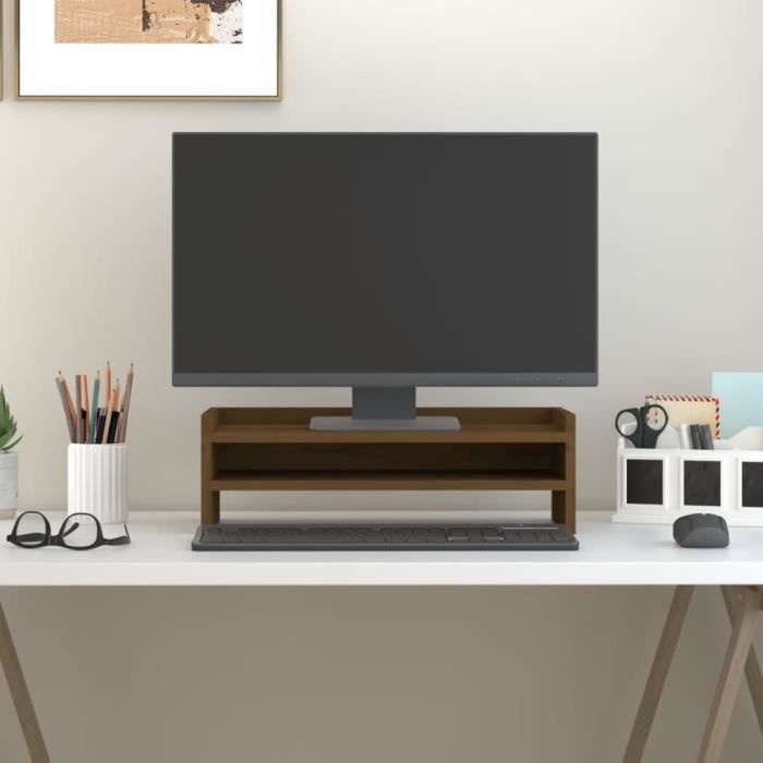 VidaXL Support de moniteur Marron miel 50x24x16 cm Bois de pin solide 813987