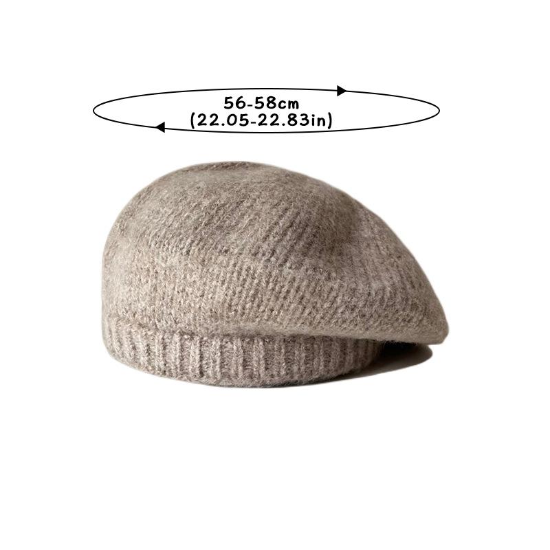 Women Fashion Winter Beret Hat Solid Color Knitted Elastic Warm Berets Beanie Korean Girl Artist Painter Cold-proof Pumpkin Caps