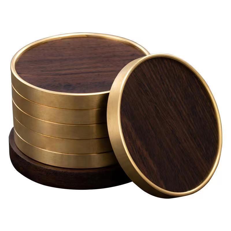 Ornamenti per la Casa Sottobicchiere in Legno Antiscivolo Resistente al Calore Portabicchieri da Tè Anti Scottatura Ottone Legno Tappetino Rotondo Ufficio