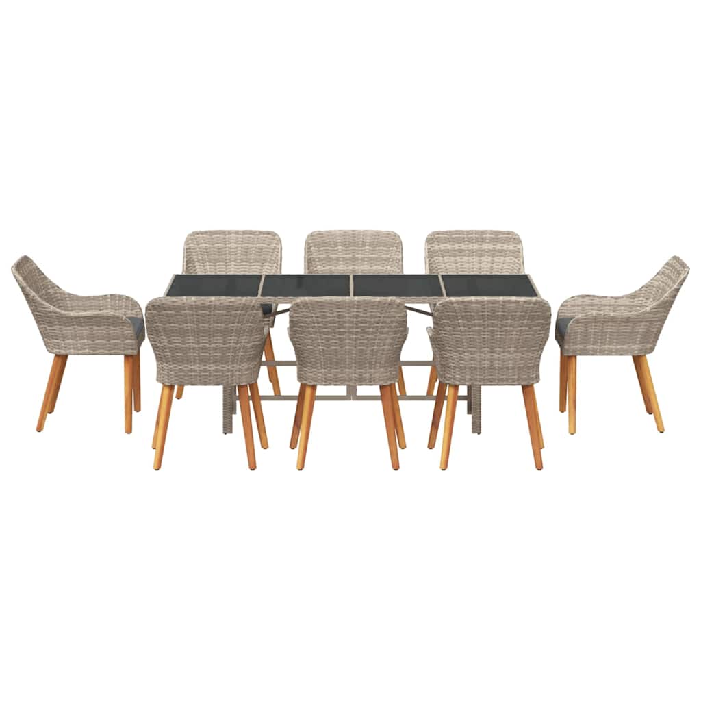 vidaXL Garden Dining Set 9 Pcs Light Grey Poly Rattan