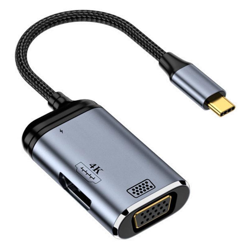 

USB-C Hub Multi-Port Adapter Type-C to VGA+HD+PD 100W Adapter with Audio Video Transmission As Shown A