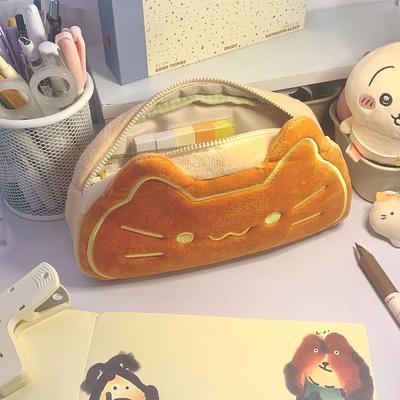 Estilo Ins Estuche de Bolígrafos de Dibujos Animados Linda Bolsa para Bolígrafos de Gato Caramelo Gran Capacidad Encantador Organizador de Lápices de Animal de Peluche Estuche Material Escolar 1 ud