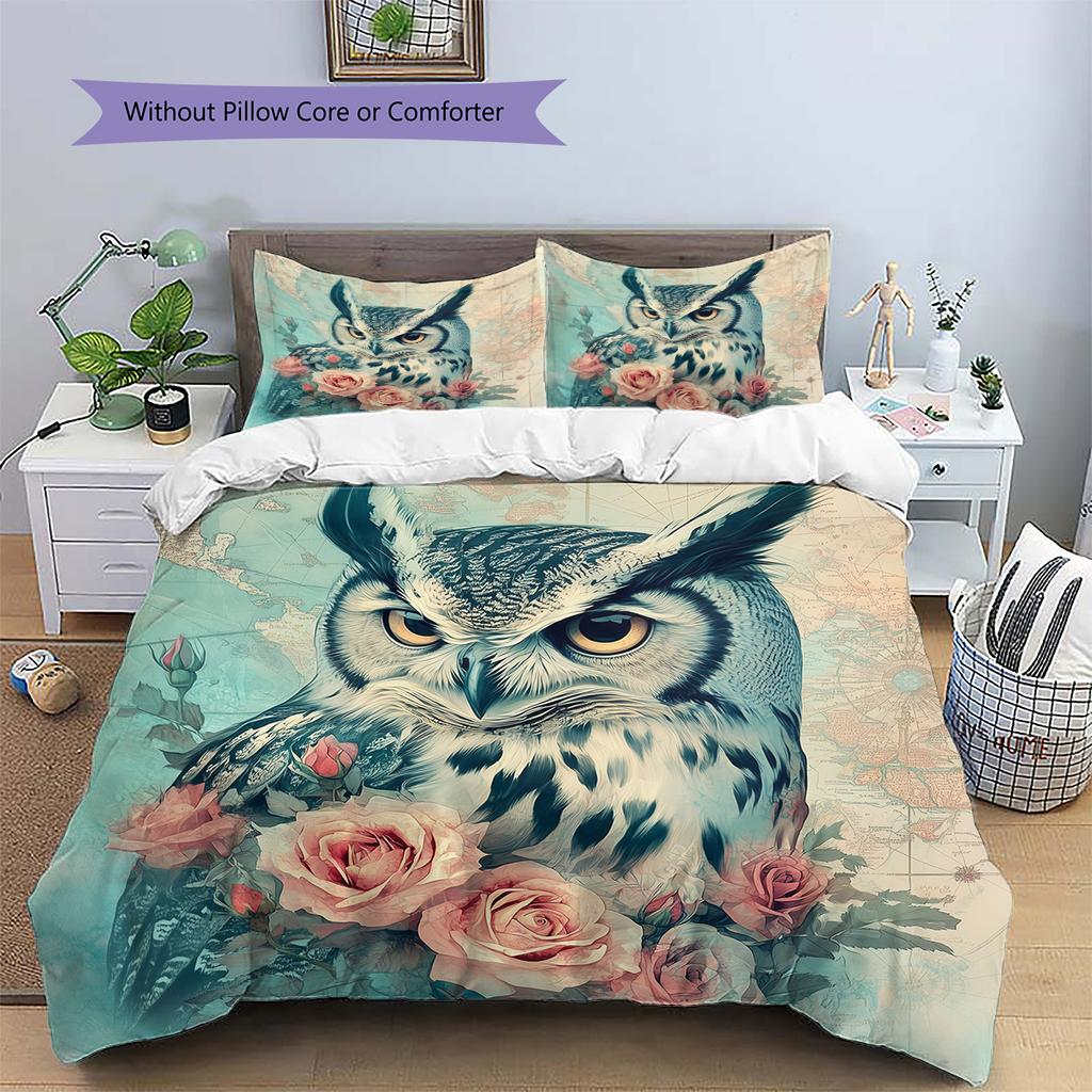 Map Flower Bird Pattern Bedding Quilt Set  Home Decoration  Gift (1 * duvet cover + 2 * pillowcase  without core)