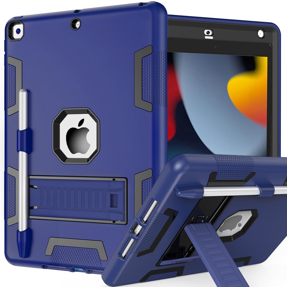 For iPad 10.2 (2021)/(2019)/(2020) Case Silicone + PC Kickstand Tablet Cover with Pencil Holder
