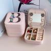 PU Leather Jewelry Box Mirror Storage Box 26 Letter Printed Portable Jewelry Organizer Earring Ring Necklace Case