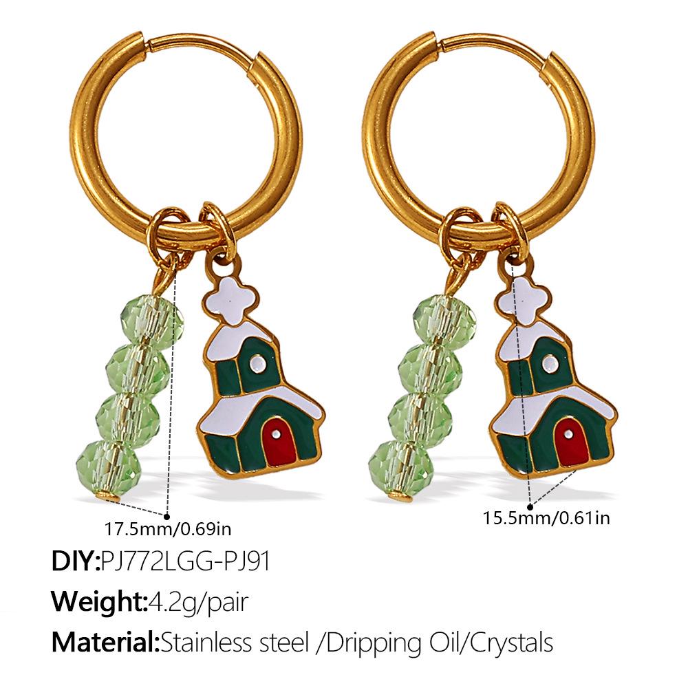 Stainless Steel Cartoon Christmas Tree & Elk Ear Cuff Earrings