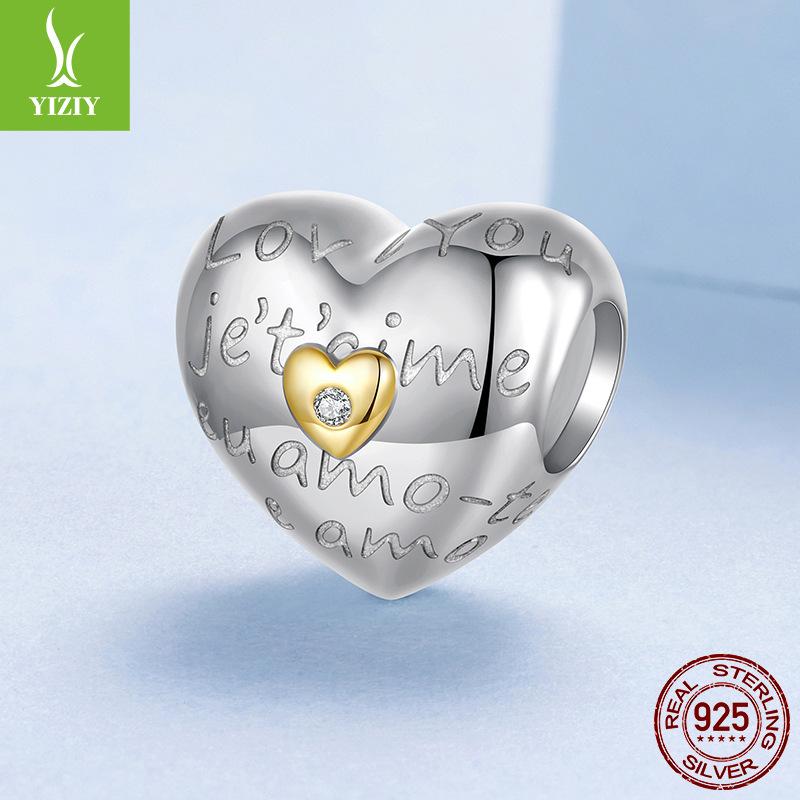 S925 Sterling Silver Plated Love Beaded Jewelry Accessories, Romantic Valentine'S Day I Love You Beads