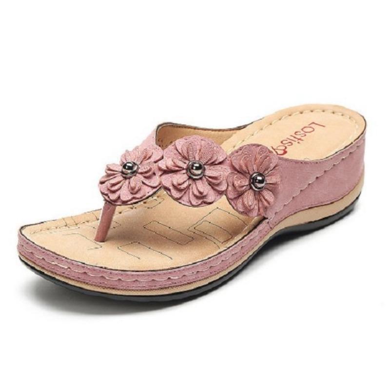 Flower Toe Sandals Women's Fashion Flat Bottom Slope Heel Herringbone Cool Slippers Women