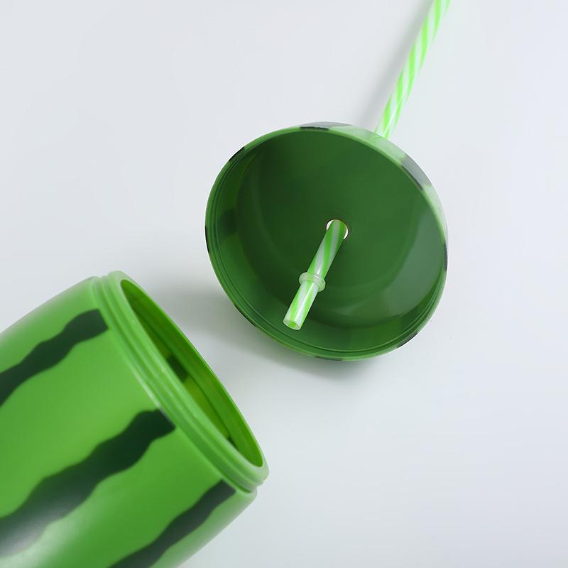 Watermelon Shaped Cup with Lid Straw Juice Durable Drinking Lovely Party Cold Water Bottle Creative Reusable Plastic Drinkware