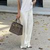 Linad Elegante Braune Satin Weite Hosen Damen Mode Beige Hohe Taille Hosen Street Chic Seide Lange Hosen Damen