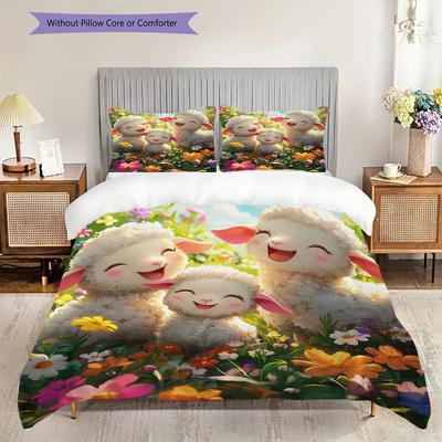 Sheep Pattern Bedding Quilt Set Quilt Cover Pillowcase Home Decoration Birthday Gift (1 * Duvet Cover + 2 * Pillowcase, Without Core)