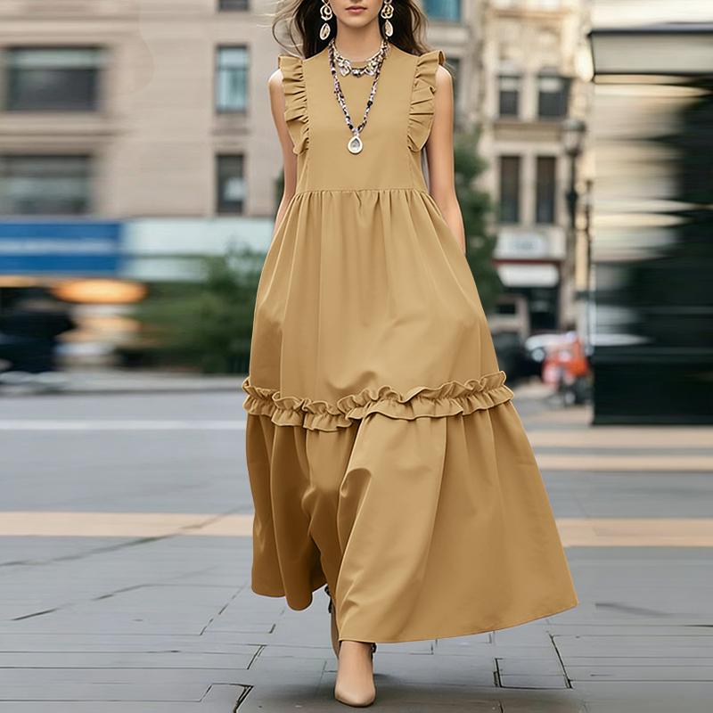 ZANZEA Women Casual Round Neck Sleeveless Long Dress