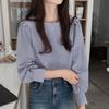 Spring Korean Style Loose Lantern Sleeve Sweatshirt - Women's Long Sleeve Solid Color T-Shirt