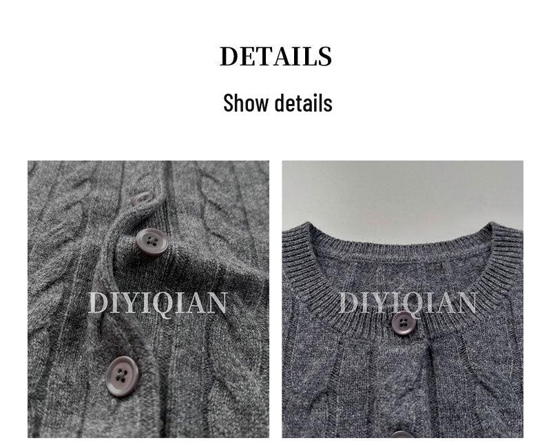 DIYIQIAN Damen Klassischer Retro Zopfmuster Woll-Cardigan - Herbst/Winter Rundhals Vielseitiges Oberteil