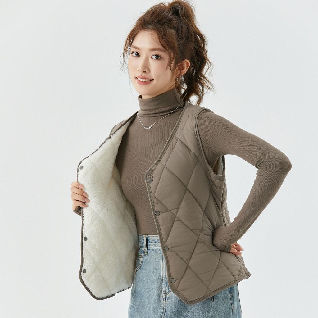 GMXIA Women's Autumn and Winter Short Velvet Vest Liner Warm Home Comfort Simple Women's Vest Jackets & Coats