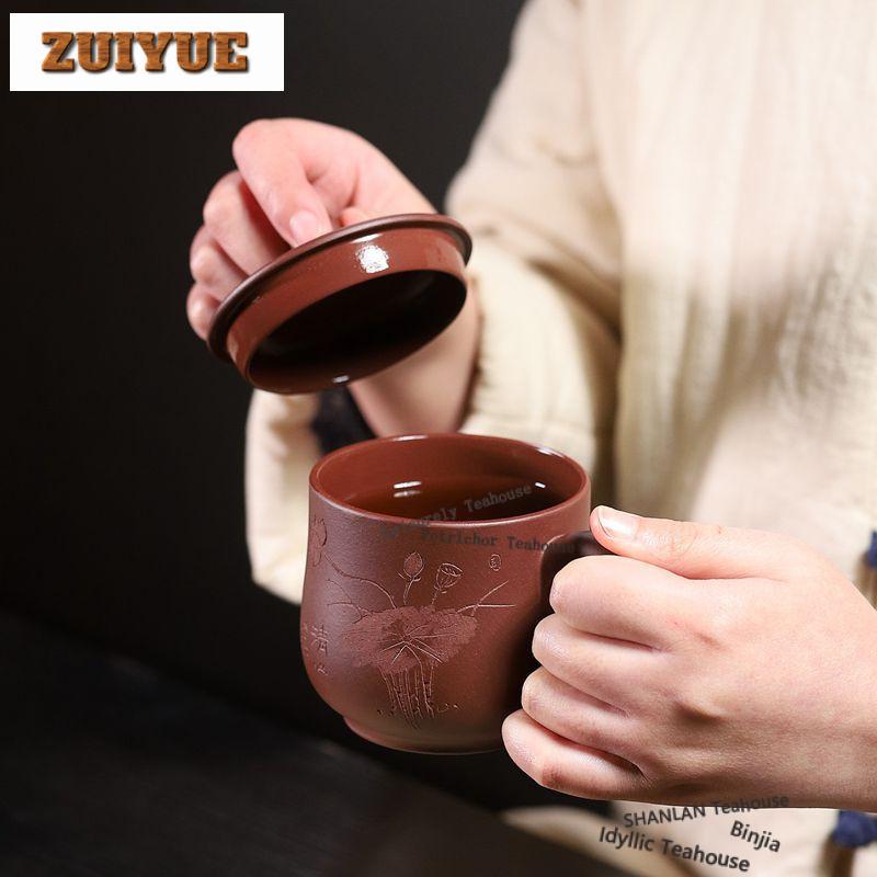 290ml Yixing Purple Clay Lotus Coffee Mug Ancient Hot Chocolate Cup Afternoon Tea Mug Master Office Water Cup Tea Services Gift
