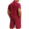 Summer Men Jacquard Textured Matching Set Half Zip Collar Polo Short Sleeve Top Drawstring Waist Shorts Golf Beach Two Piece Tracksuit