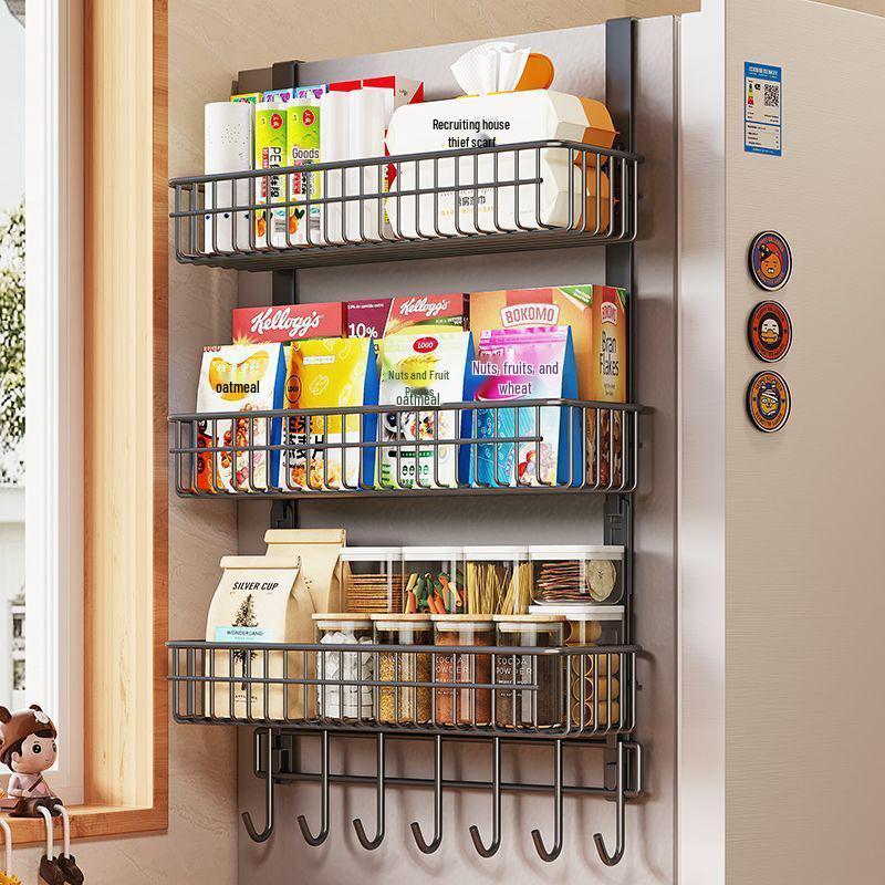 Magnetic Refrigerator Side Storage Rack - Hanging Freezer Organizer with Bag Holder