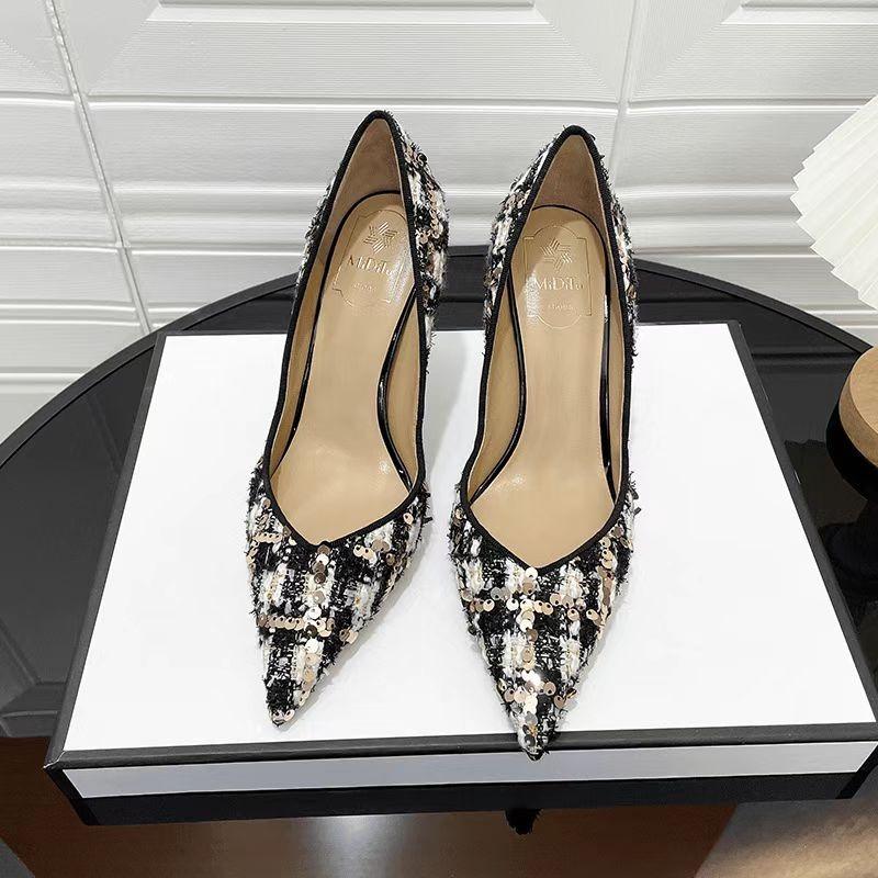 Damenschuhe 2025 Flache Damen Hochwertige und Modische High Heels Heißer Verkauf Pailletten Sexy Spitzschuhe Damen