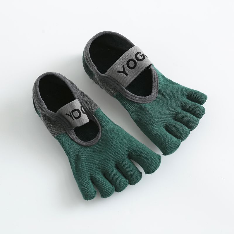 

Amomt Five Finger Yoga Socks Non Slip Professional Female Pilates Fitness Exercise Beginner Silicone Trampoline Dance Pantyhose Green (yoga socks)