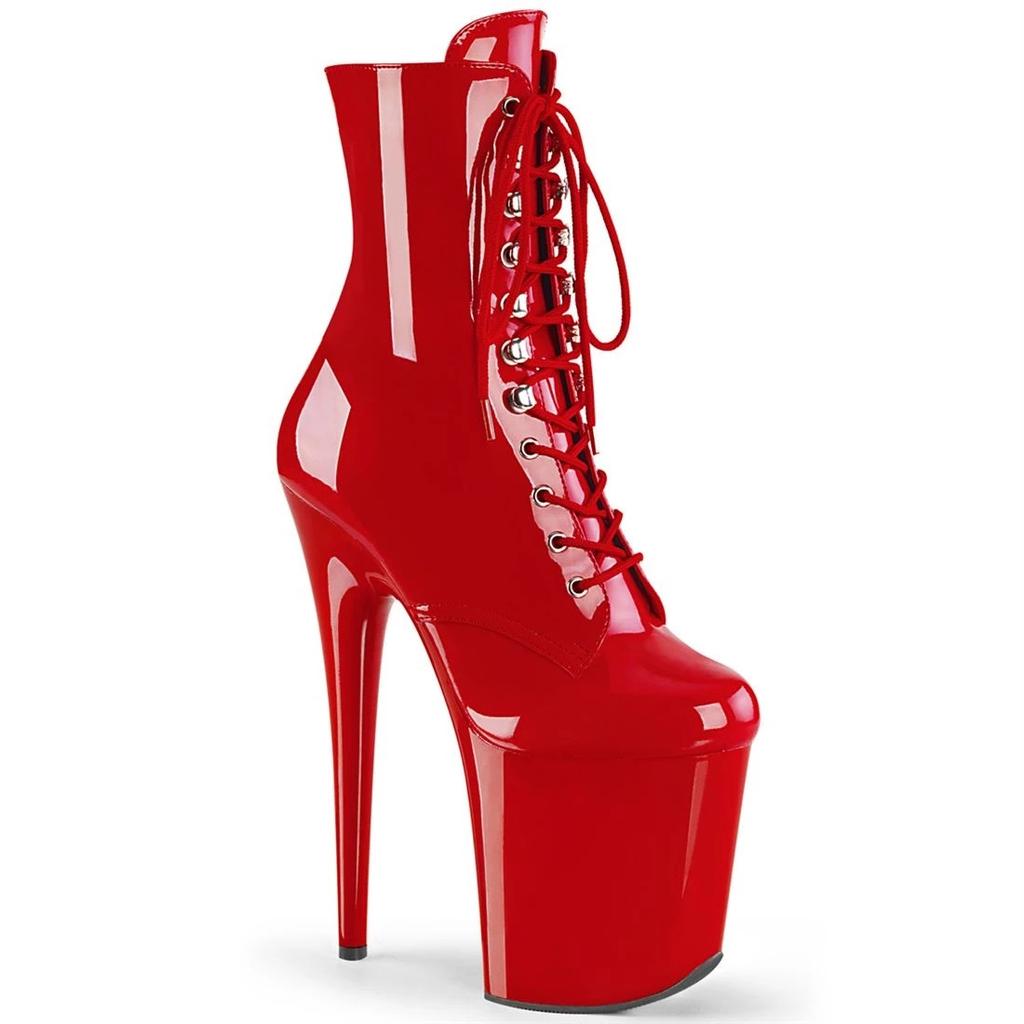 Stiletto Kozačky 20cm Nízké Kozačky, Nové Kozačky z Lakované Kůže, Klubové Pódiové Kozačky na Vysokém Podpatku, Boty na Pole Dance YKC