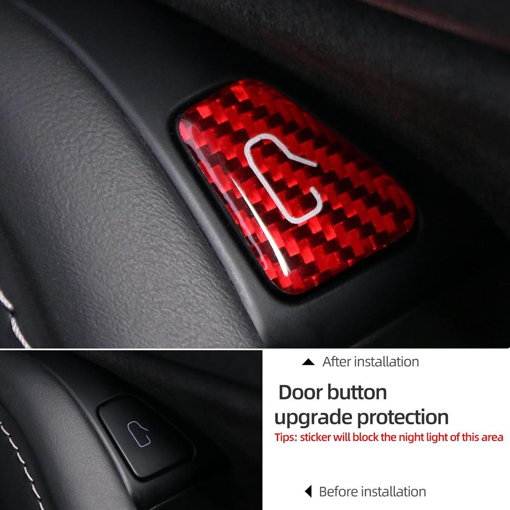 BETTERHUMZ Door Open Button Sticker Compatible with Tesla Model 3 - Model Y 2024- Carbon Fiber Door Lock Switch Trim Interior Accessories (Red)