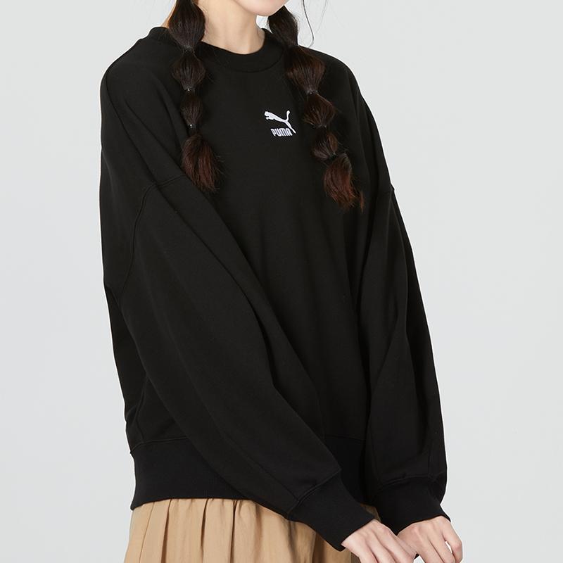 PUMA Round Neck Solid Color Loose Casual Pullover Sweatshirt Women Tops Black 673570-01