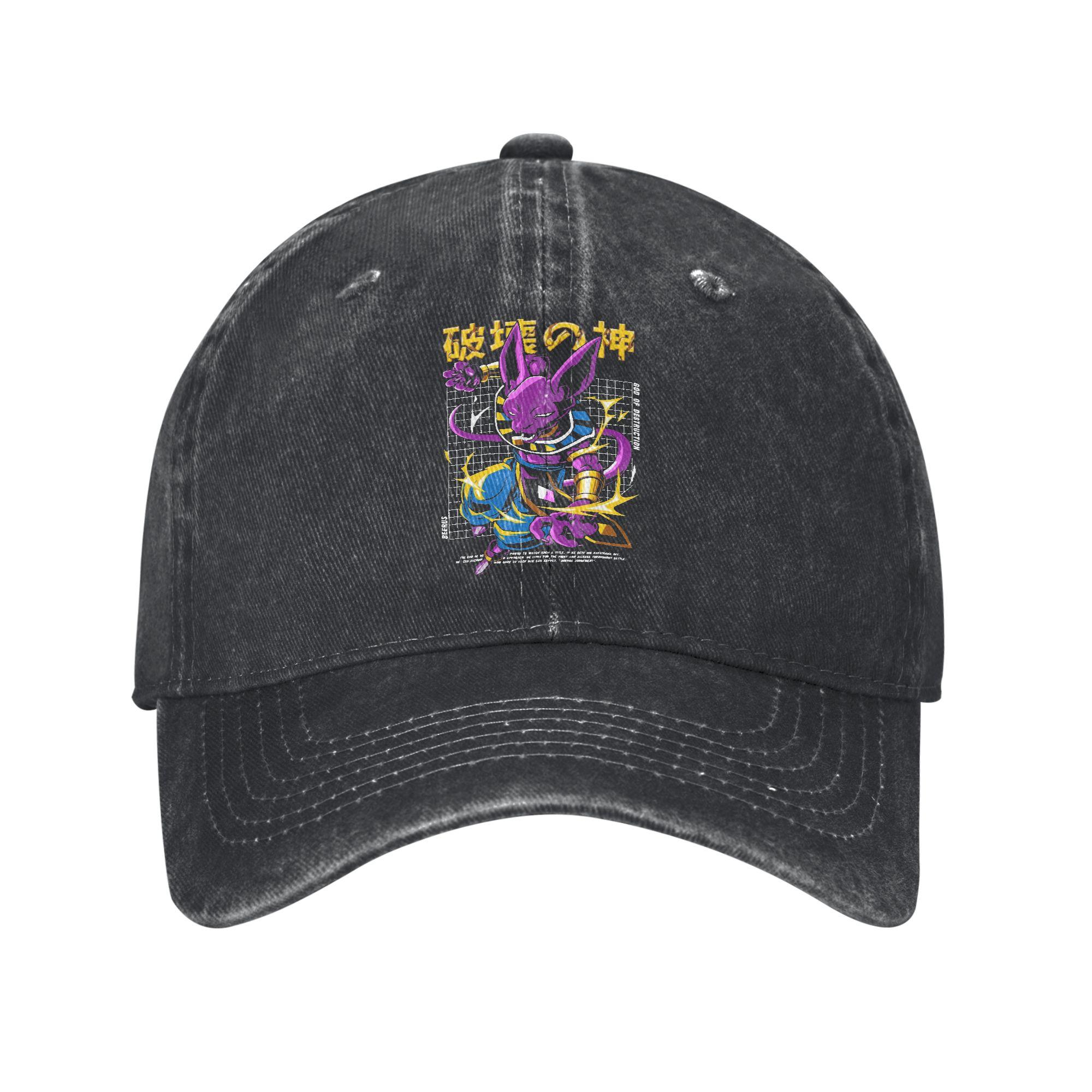 

Dragon Ball Super Saiyan God Beerus Baseball Caps Vintage Distressed Washed Snapback Cap Men Women Outdoor Gift Hats Cap One Size чёрный