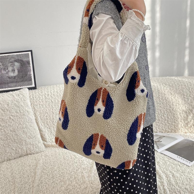 New Plush Puppy Printed Winter Shoulder Vest Bag Large Capacity Women Shoulder Tote Bag