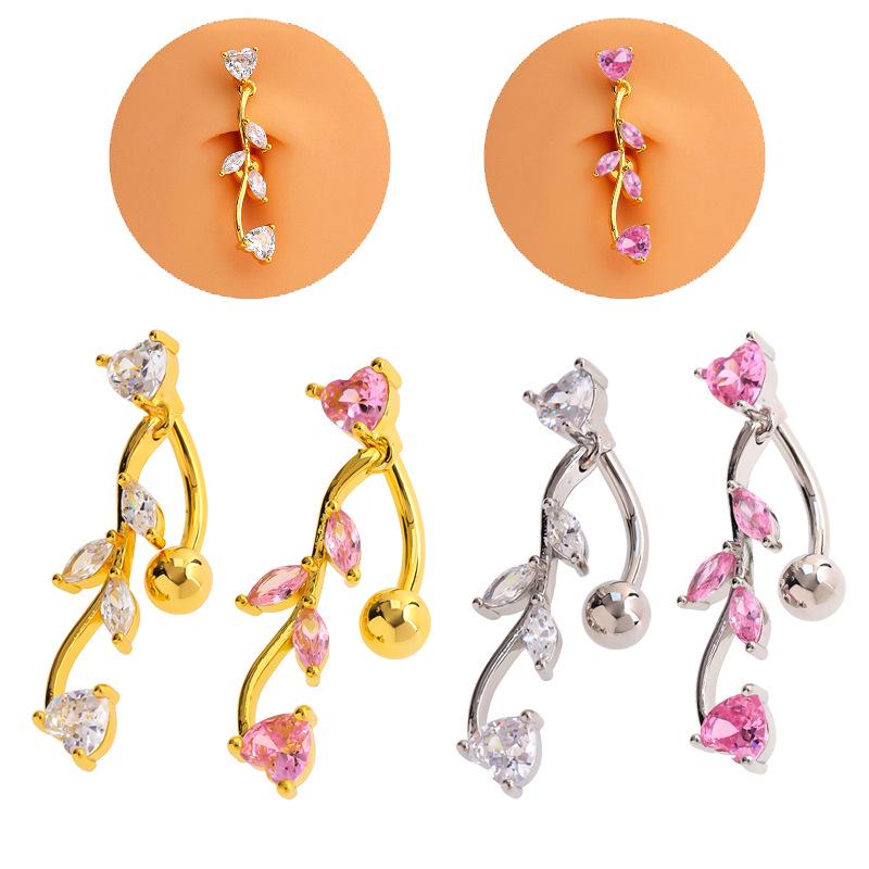 

Heart-Shaped Zircon Leaf Navel Ring Piercing Jewelry for Cross-Border Fashion