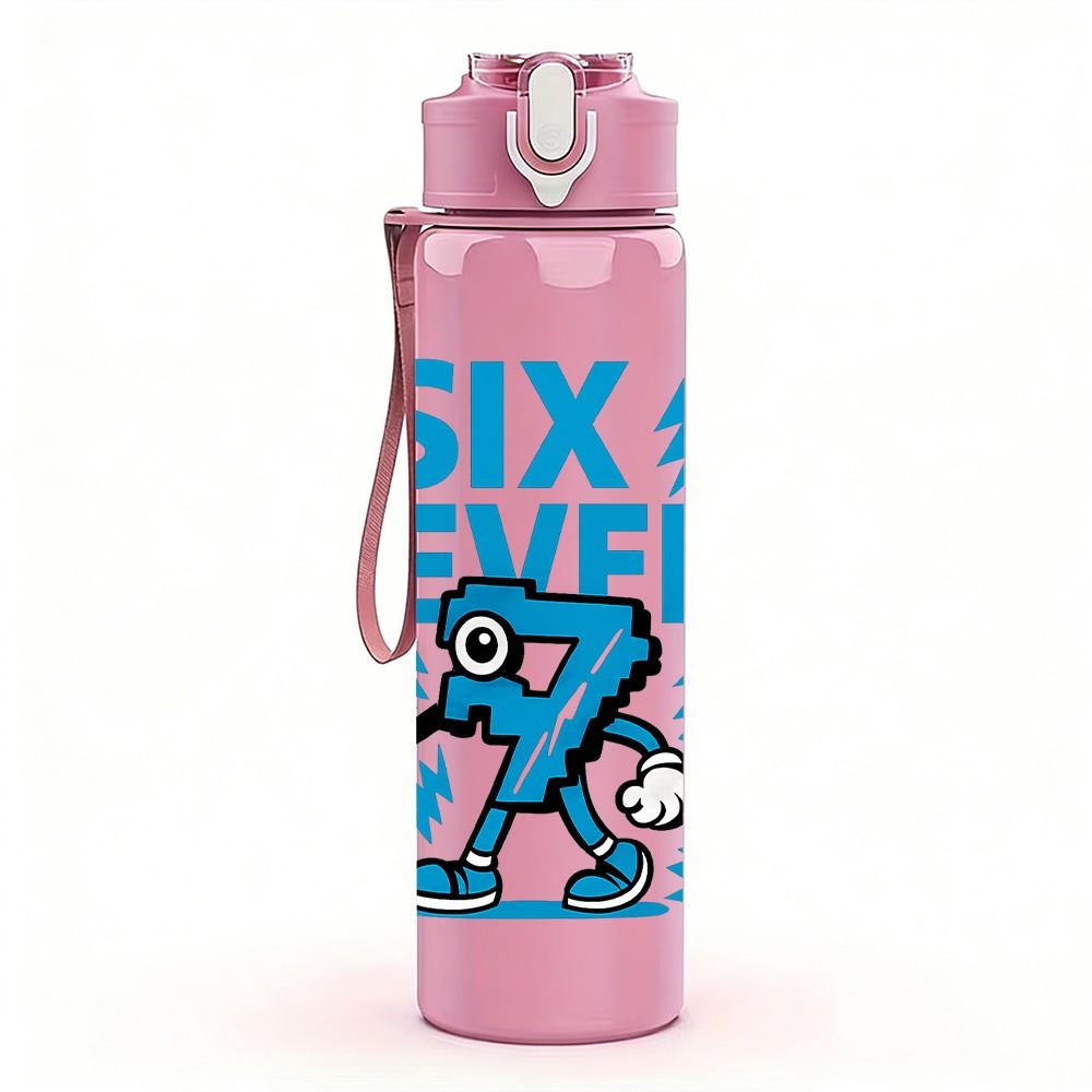 1PC Six Seven Number Letter 750ml Color Plastic Sports Water Bottle Leakproof Flip Straw Lid Suitable for Sports Office Home Use