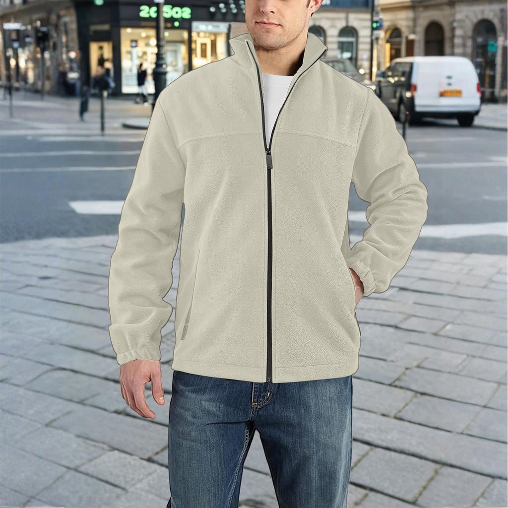 Men's Fleece-Lined Outdoor Jacket With Zipper And Long Sleeves