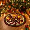 Festive Santa Claus Decor Christmas Round Area Rug, 3D Optical Illusion Floor Mat with Candy Cane Decorative Indoor Room Rug Print, Non-Slip