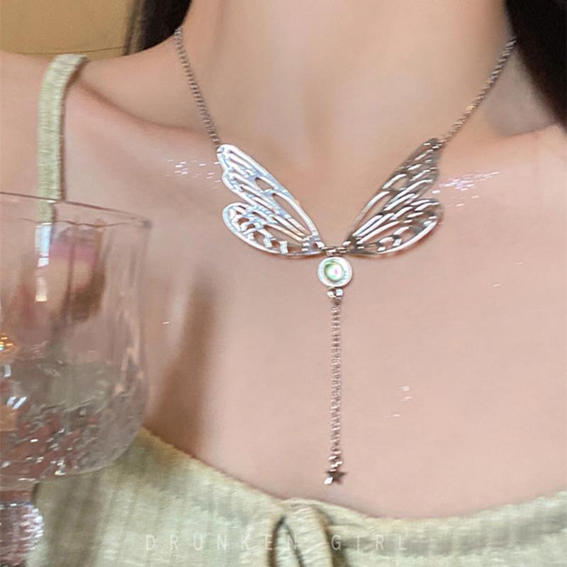 Breaking the Cocoon Into a Butterfly ~ Butterfly Wing Tassel Necklace Women's New Personality Accessory Temperament Internet Celebrity
