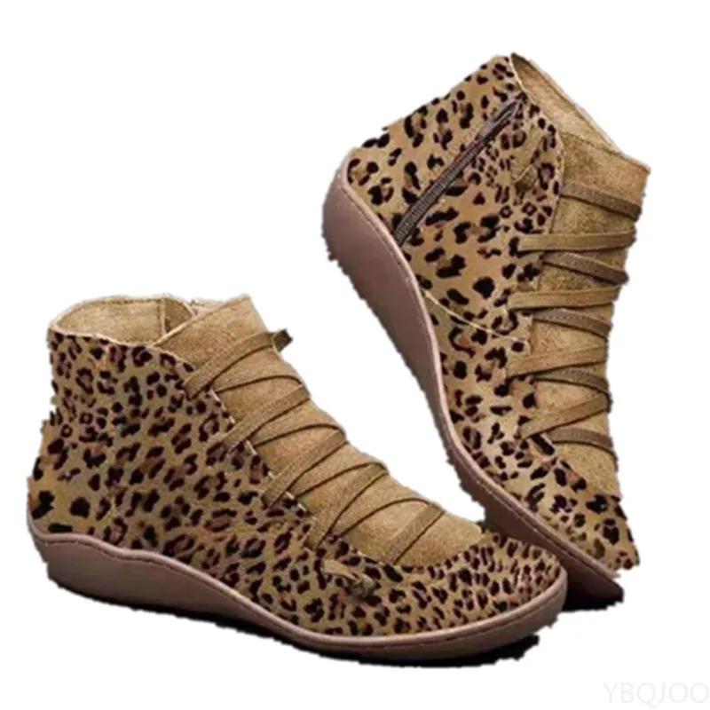 New Brand Women's Ankle Boots 2022 Casual Women Winter Boots Leopard Print Wedges Flat Booties Warm Women's Shoes Botas De Mujer