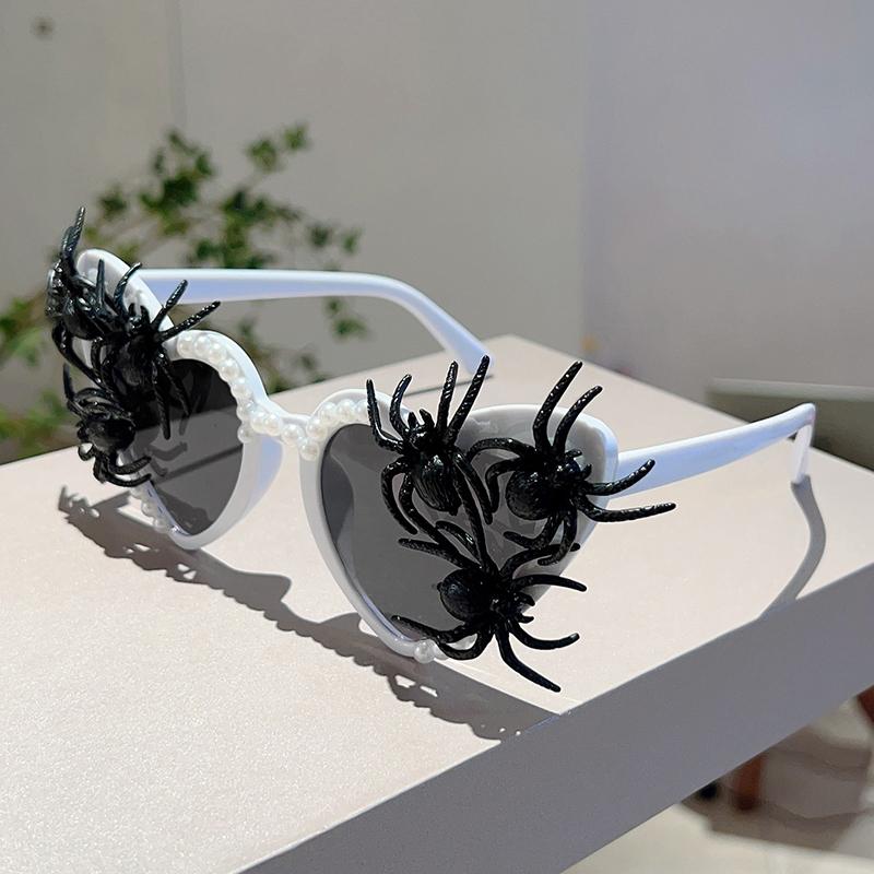 Fashion Shiny Pearl Design Shades Funny Spider Decor Carnival Party White Sunglasses Women Ins Brand Decor Sun Glasses