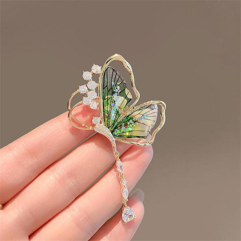 Translucent Light Luxury Premium Butterfly Fringe Brooch  Drop Pendant Butterfly Pin Temperament Premium Collar Pin