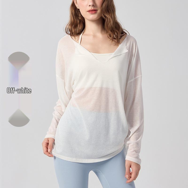 Women's Korean Style Long Sleeve V-neck Yoga Top - Loose, Breathable, Casual Sportswear