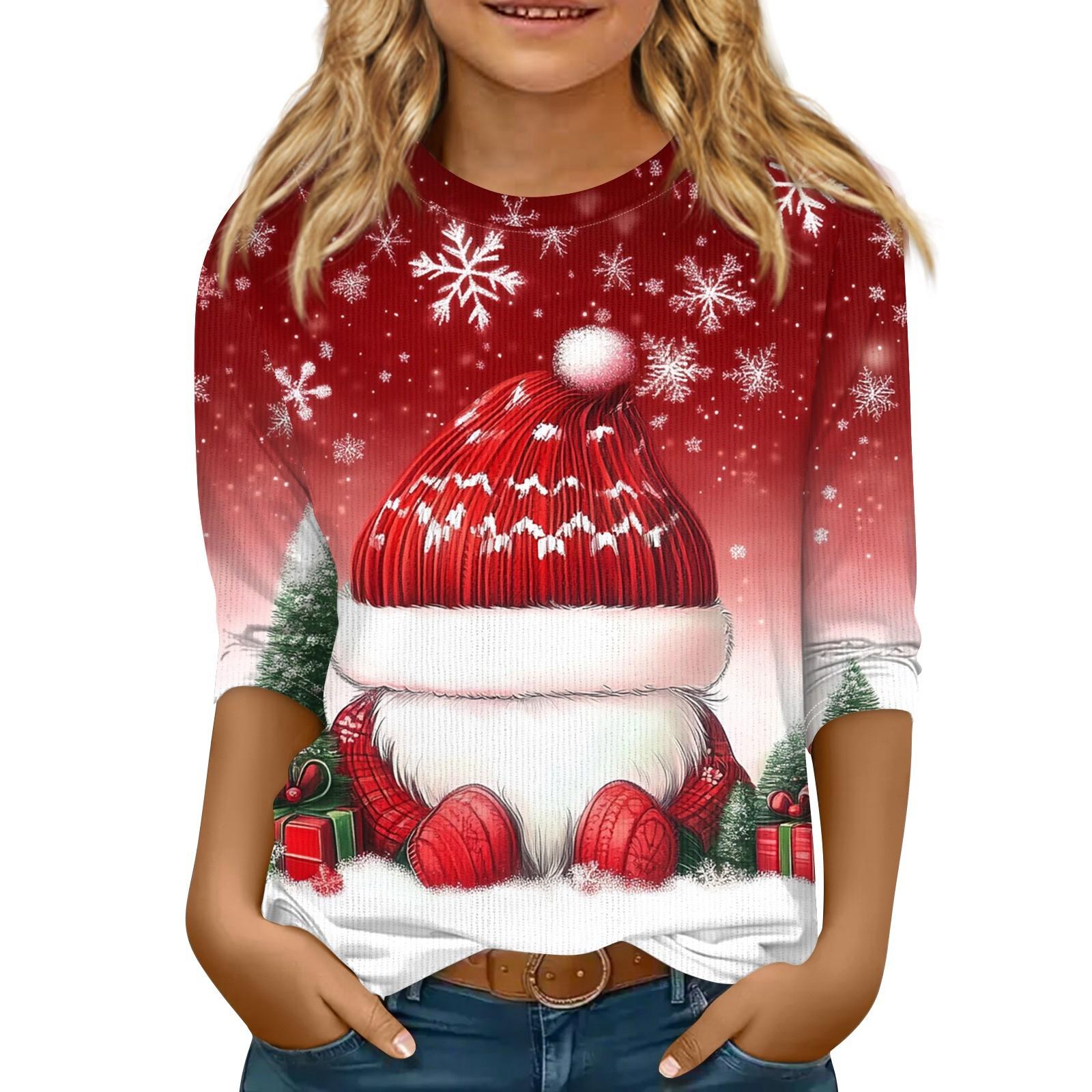 

Детская футболка с рукавом 3/4, повседневная футболка с принтом, круглый вырез, блузка-пуловер 120