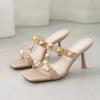 2025 Summer Slippers Female Summer Rivets Outer Wear Fashion Fairy Style Sandals Lazy High Heel Stiletto 7cm Sandals